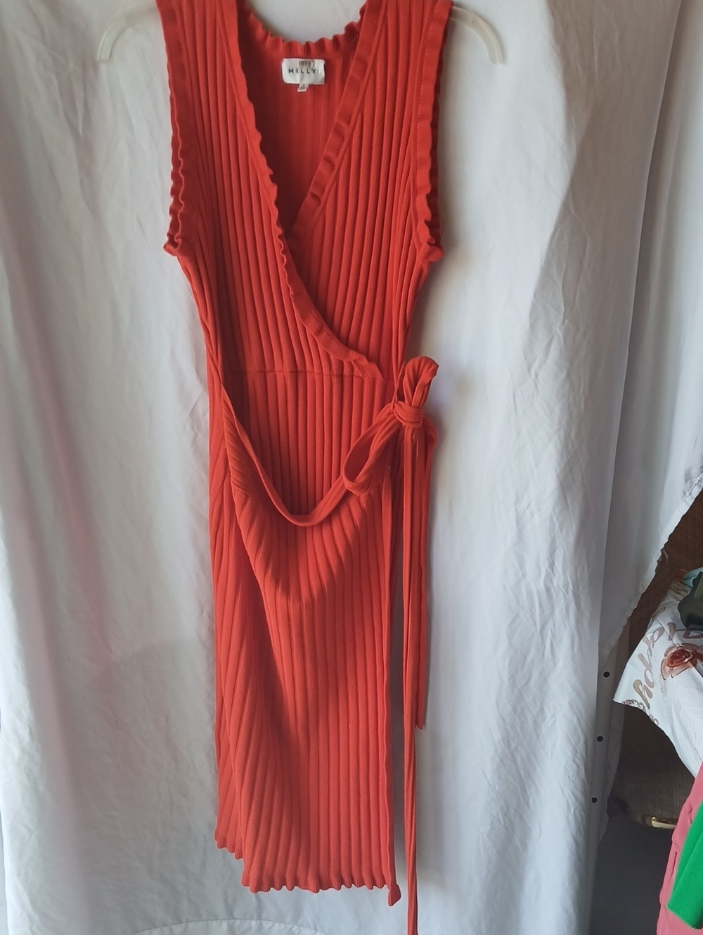 Milly Orange Pleated Wrap Around Dress With Tie Belt SEE VIDEO!